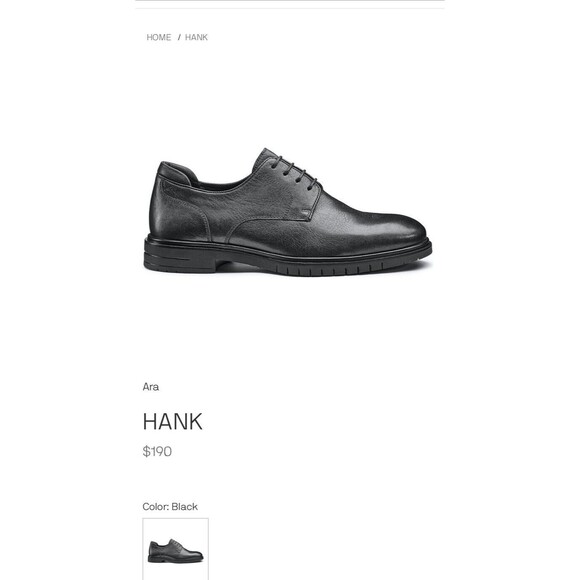 Ara Mens Hank Black Leather Lace Up Oxford Sz 45/12